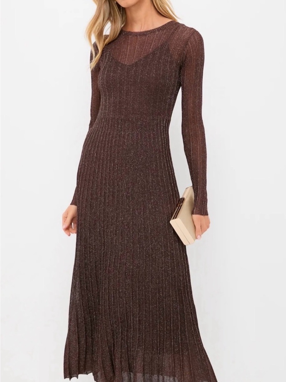 Tuckernuck Moon River Metallic Brown Long Sleeve Maxi Dress S
